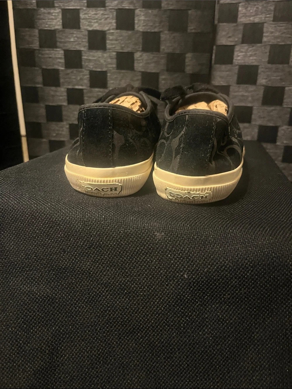 Coach Black Signature Canvas Low-Top Sneakers with Ivory Soles